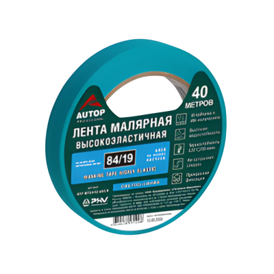 Лента малярная AUTOP 84/19 высокоэластичная (светло-синяя) 19 мм x 40 м (48 шт в коробке) цена за 1 шт Лента малярная AUTOP 84/19 высокоэластичная (светло-синяя) 19 мм x 40 м (48 шт в коробке) цена за 1 шт