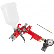 Краскораспылитель с верхним пластиковым бачком.регулятором давления и доп.-ой дюзой (600мл.1.4/1.7мм.2.0-4.0Bar.факел 180-250мм.400л/мин).в блистере (FK-W-827-14)