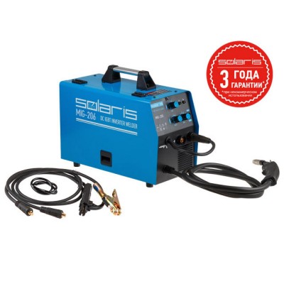 Полуавтомат сварочный Solaris MIG-206 (MIG/MMA) (220В встроенная горелка 2 м смена полярности) Полуавтомат сварочный Solaris MIG-206 (MIG/MMA) (220В встроенная горелка 2 м смена полярности)