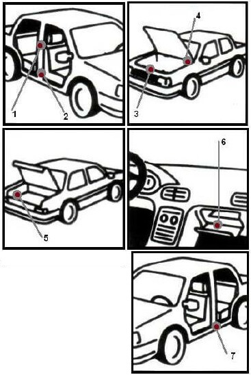 Месторасположение кода краски опель